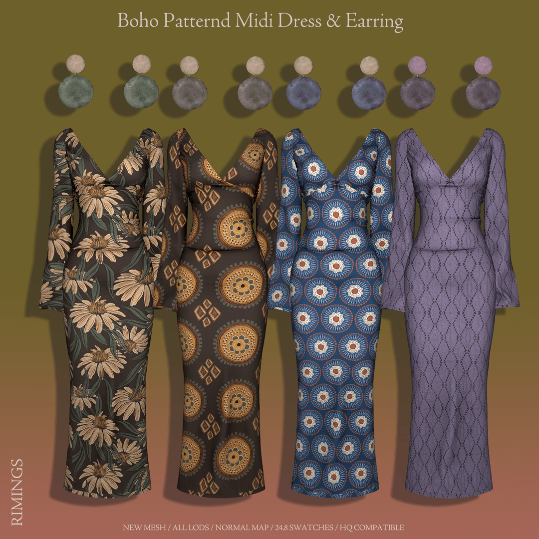 Платье Boho Patternd Midi Dress & Earring